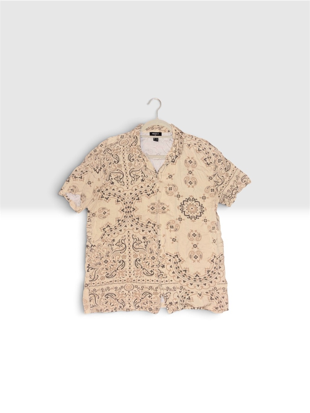 Casual Beige Bandana Print Short Sleeve Button-Down Shirt